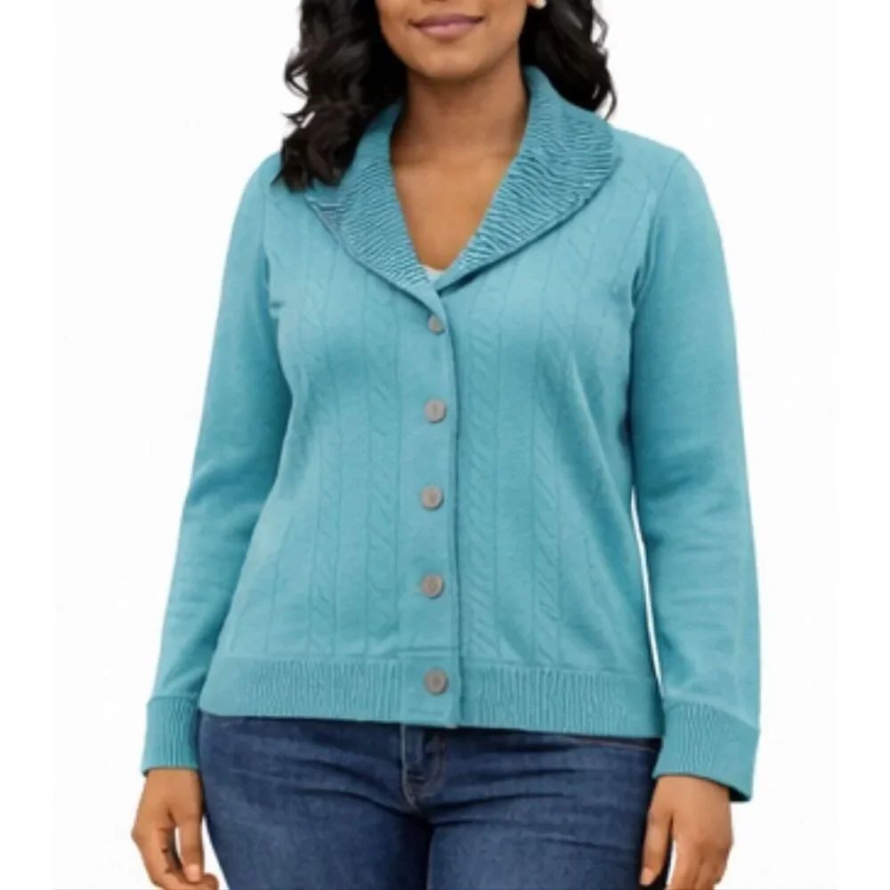 L.L. Bean turquoise shawl neck cardigan sweater medium